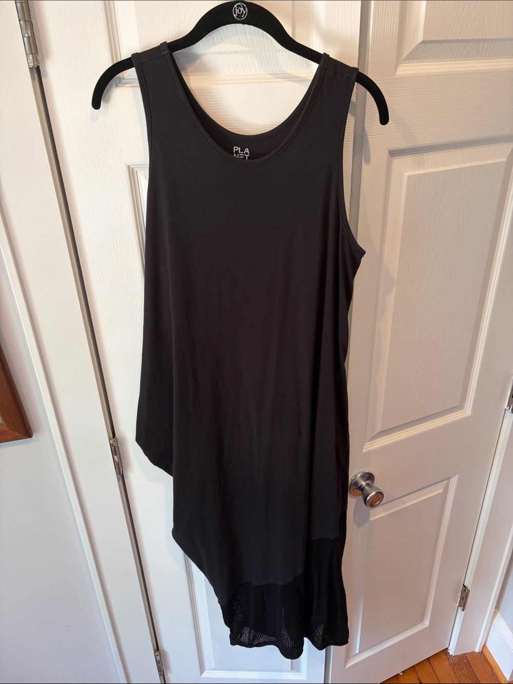 Planet 100% Cotton Black Sleeveless Asymmetric Dress (mesh/open weave detailing)